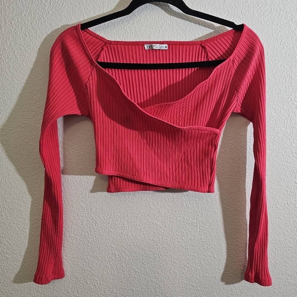 Zara Top S Pink Ribbed Crop - Picture 4 of 6